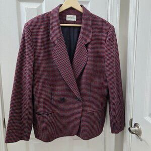 Vintage Haberdashery Blazer Womens 12 Red Black Houndstooth Wool‎ Blend Academia